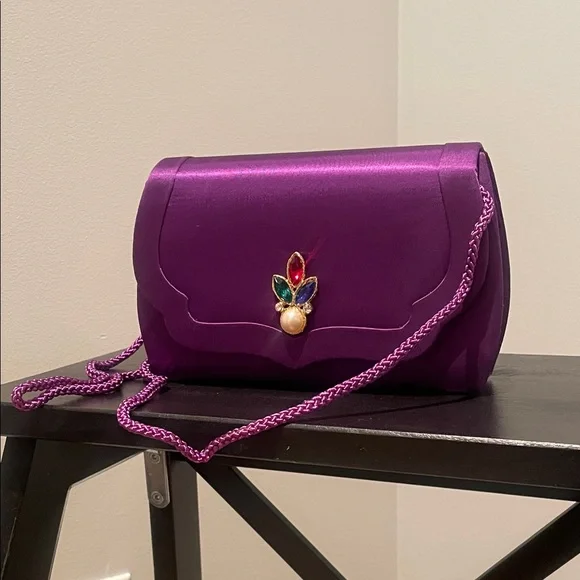 NWOT Elegant Purple Clutch with Jewel Accent - Picture 2 of 6